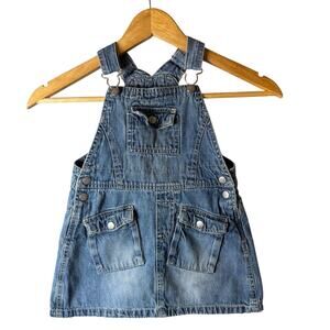 VTG Faded Glory Denim Jumper Overall Dress Girls 4T Jean Heart Cargo Pockets